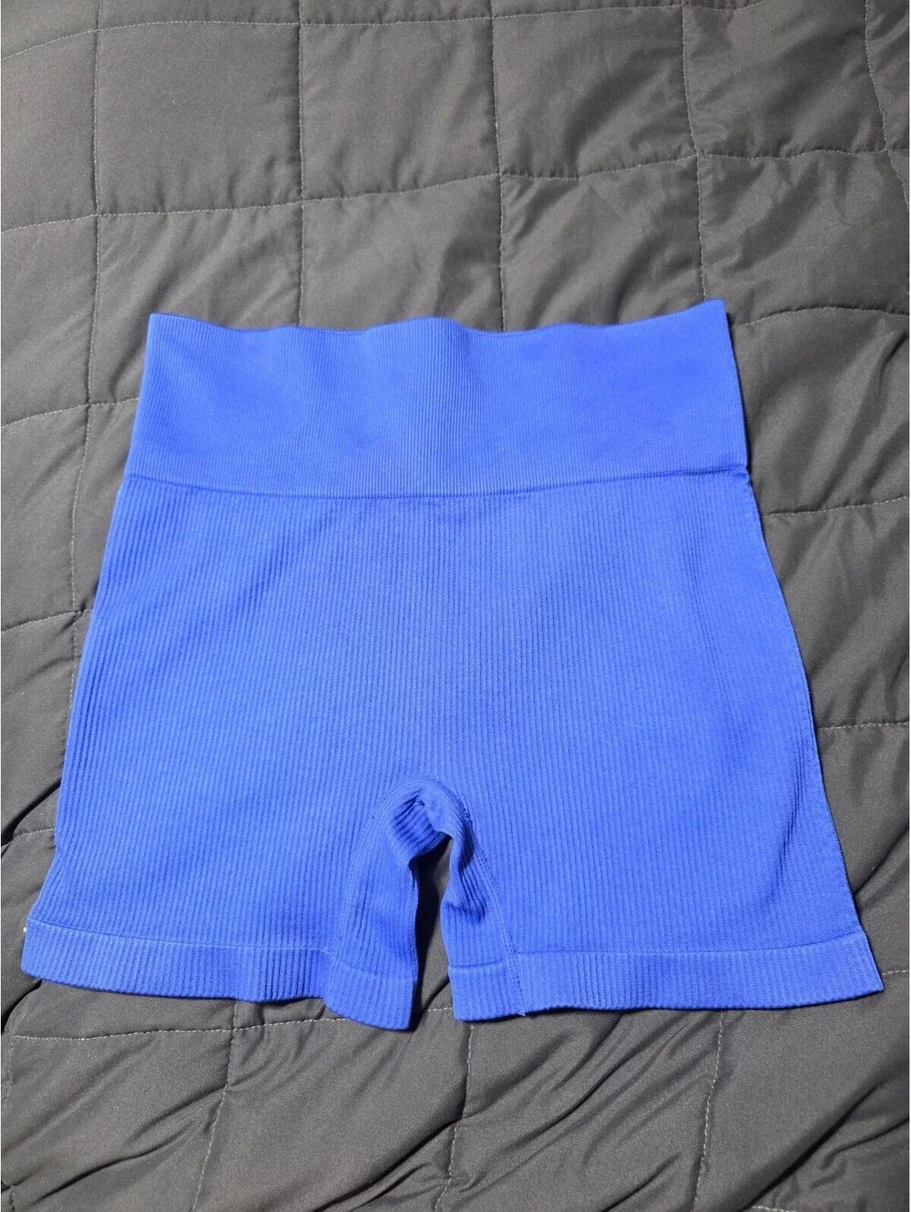Colsie Women's High Waist Ribbed Blue Workout Shorts